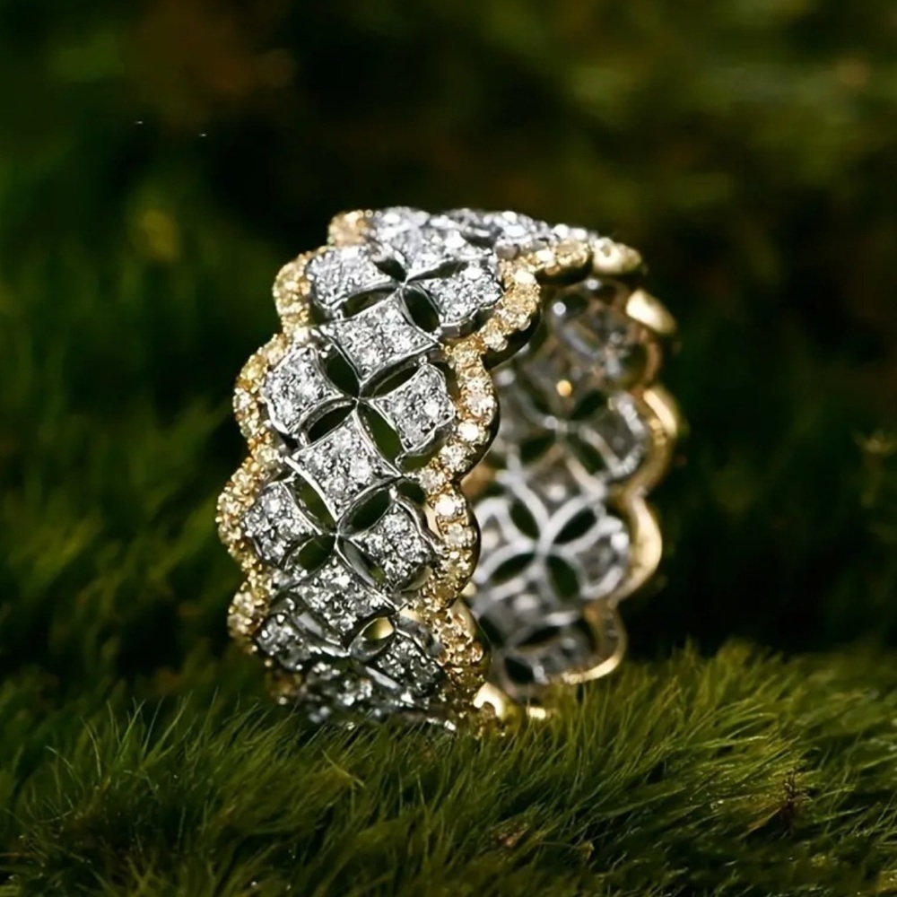 NWT 14K Gold and S925 Two Tone Cubic Zirconia Trendy Beautiful Ring Size 9​​​​ - Picture 4 of 4